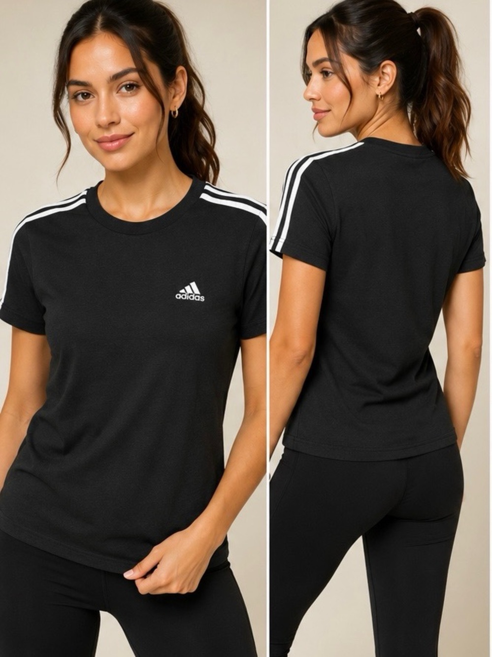 adidas Black Crew Tee with White Three-Stripe Detail